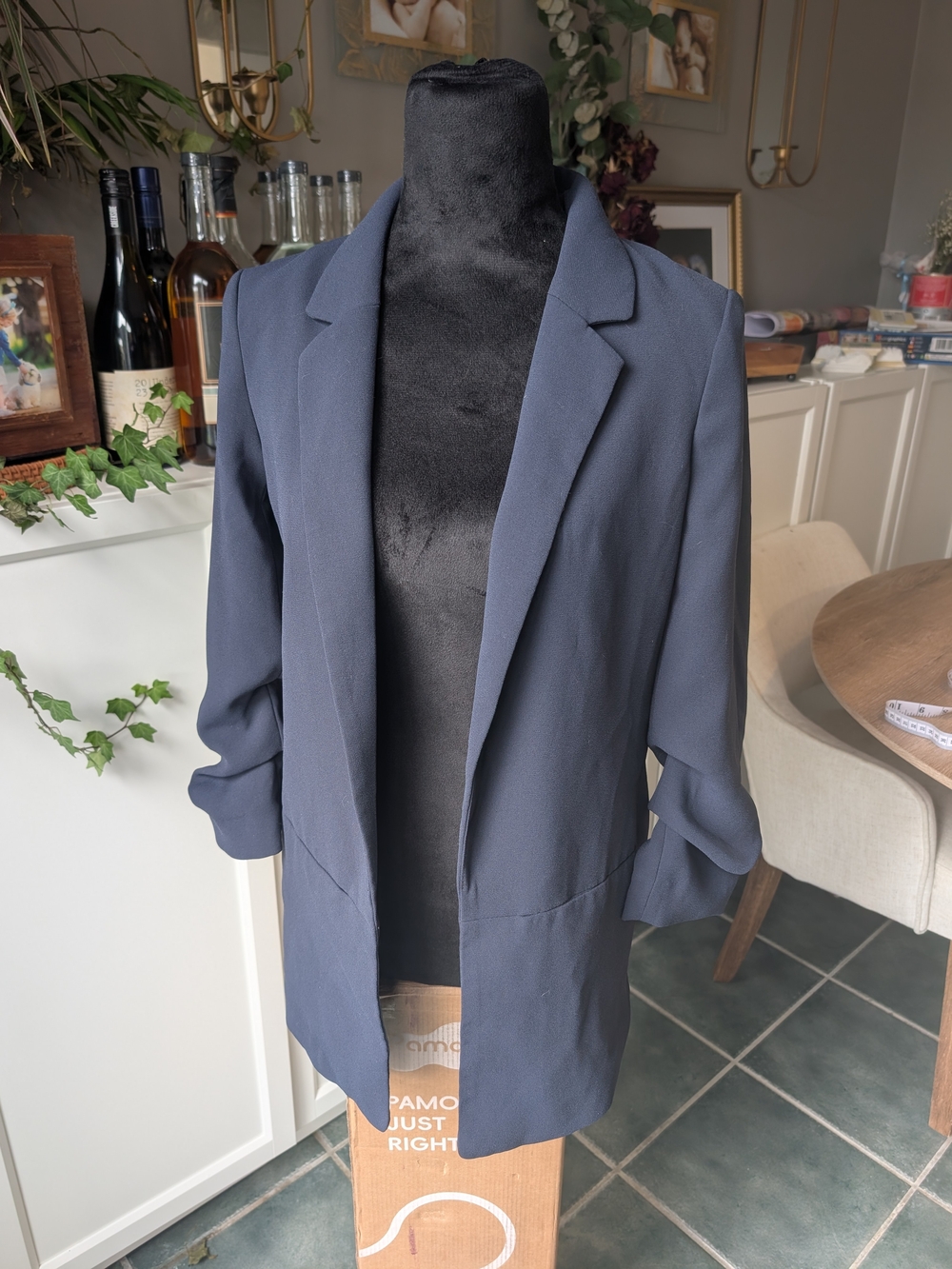 H&M Dark Navy Open Front Longline Blazer
